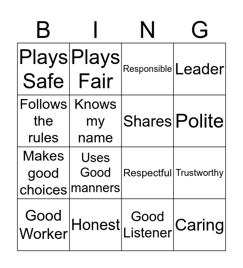 Friendship Bingo Card