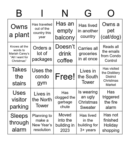 Canary District Holiday Event Dec 2023 Bingo Card