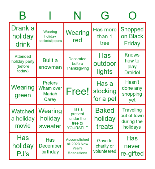 HOLIDAY Bingo Card