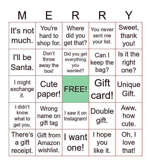 2023 Family Christmas BINGO! Bingo Card
