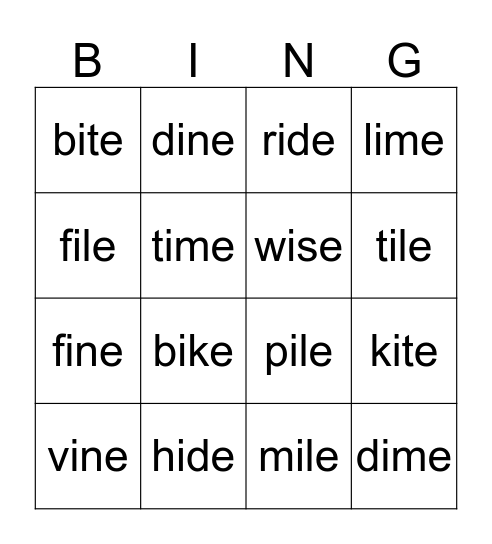 Long I Bingo Card