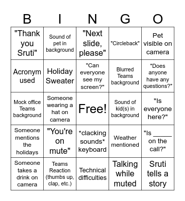 Townhall Bingo Card