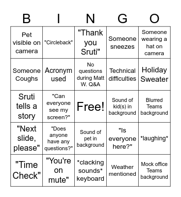 Townhall Bingo Card