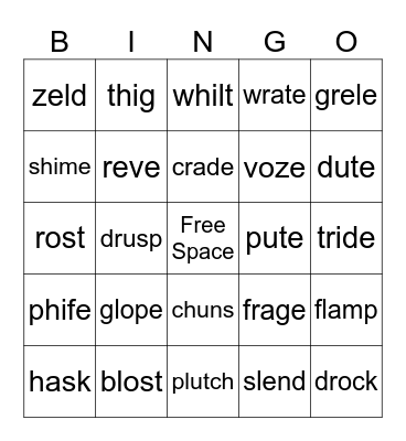 Nonsense vc/vce Words Bingo Card