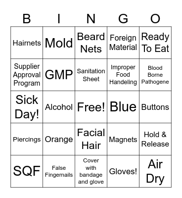 Food Safety!! Bingo Card