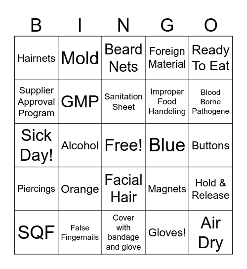 Food Safety!! Bingo Card