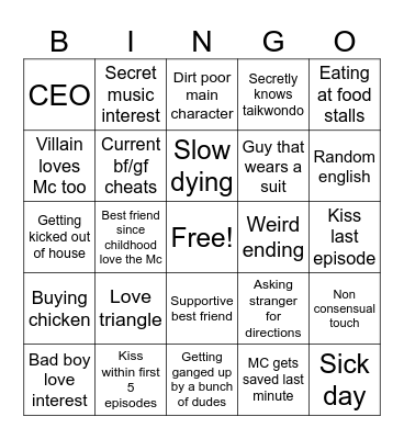 Kdrama bingo Card