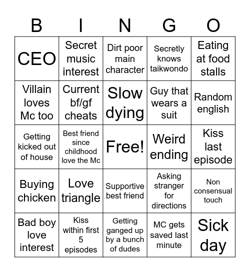 Kdrama bingo Card