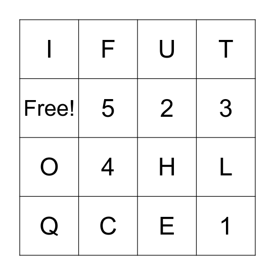 LETTERS AND NUMBERS BINGO Card