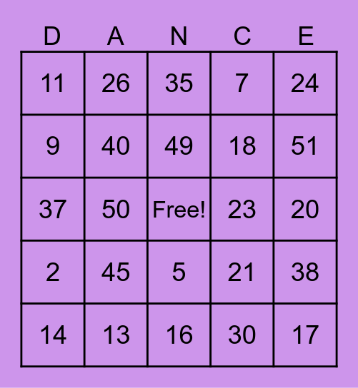 THE ULTIMATE DANCE BINGO Card