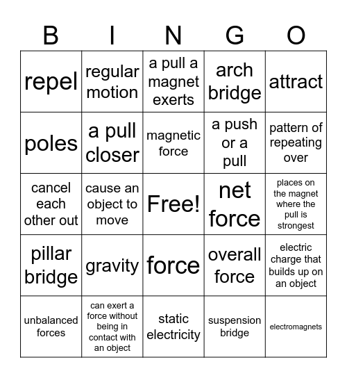 Forces and Interactions 3M Bingo Card