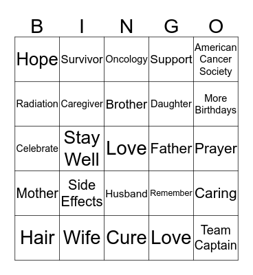 Relay for Life Bingo Card