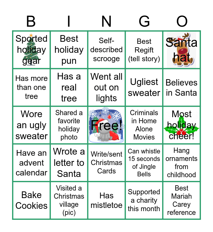 Virtual Holiday Party Bingo Card