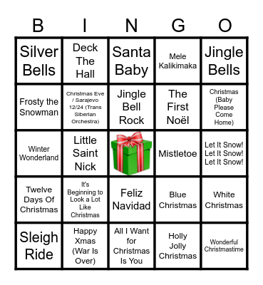Holiday Music Bingo Card