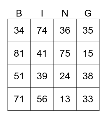 Home game Bingo Card