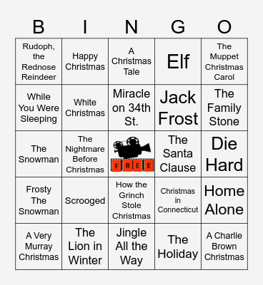 Holiday Movies Bingo Card