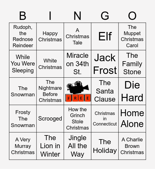 Holiday Movies Bingo Card