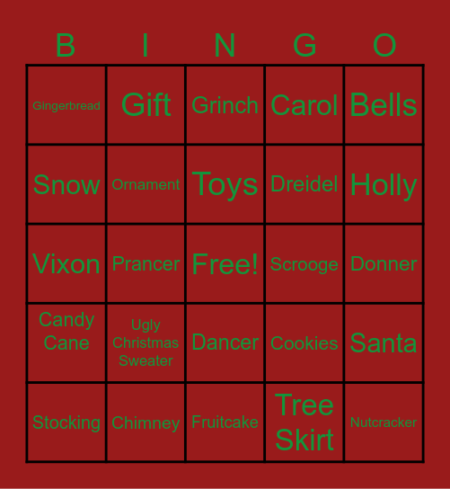 Holiday Bingo Card
