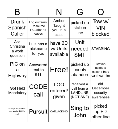 2023 C Holidays Bingo Card