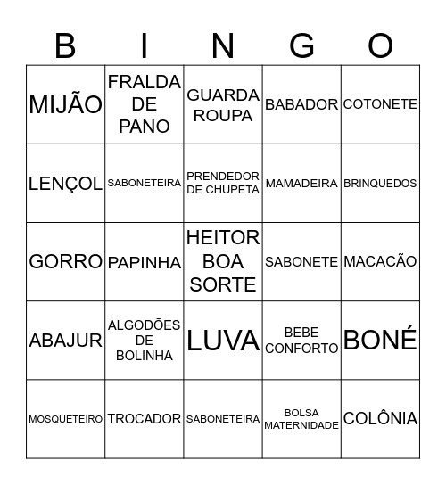 CHÁ DE FRALDAS DE HEITOR Bingo Card