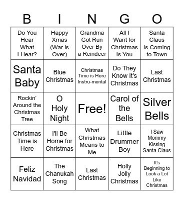 Holiday Song Bingo Card