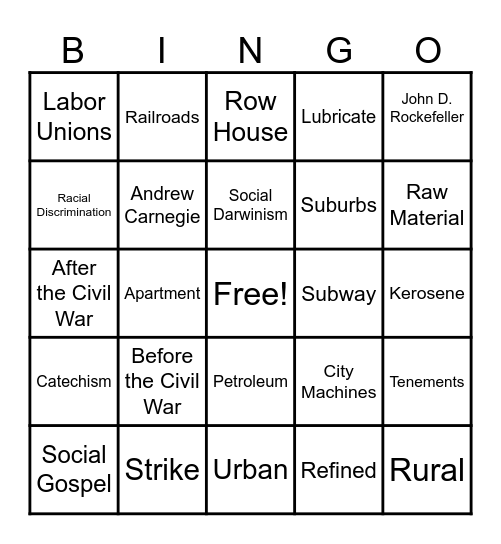 Busy Cities Bingo Card