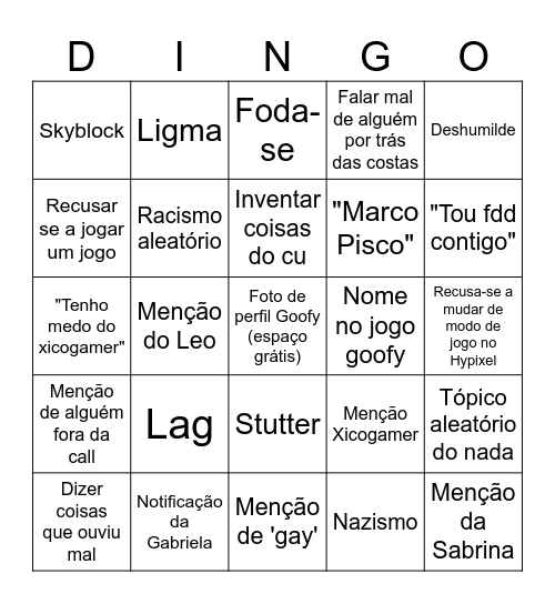 Dinis Bingo Card