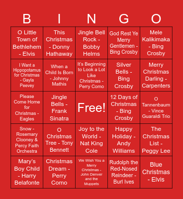 Christmas Classics Bingo Card