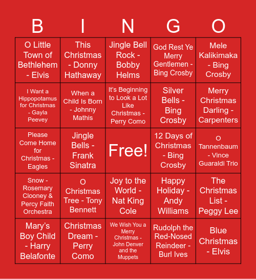 Christmas Classics Bingo Card