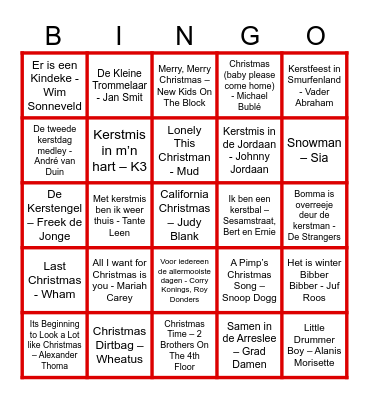 Markenhage Kerstliedjesbingo Card