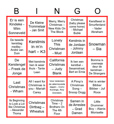 Markenhage Kerstliedjesbingo Card