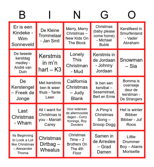 Markenhage Kerstliedjesbingo Card