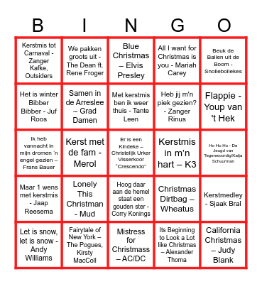 Markenhage Kerstliedjesbingo Card