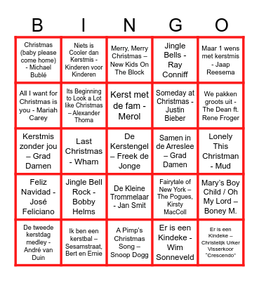 Markenhage Kerstliedjesbingo Card