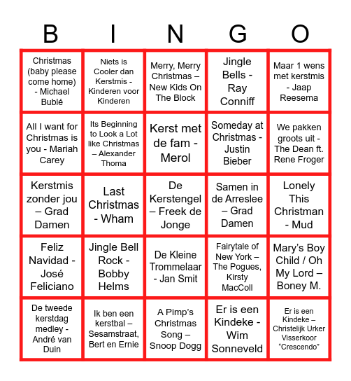 Markenhage Kerstliedjesbingo Card