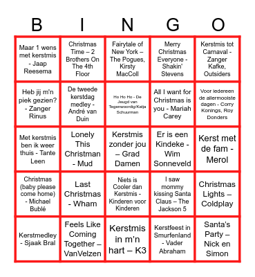 Markenhage Kerstliedjesbingo Card