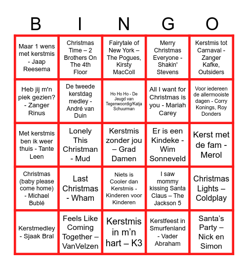 Markenhage Kerstliedjesbingo Card