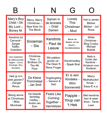 Markenhage Kerstliedjesbingo Card