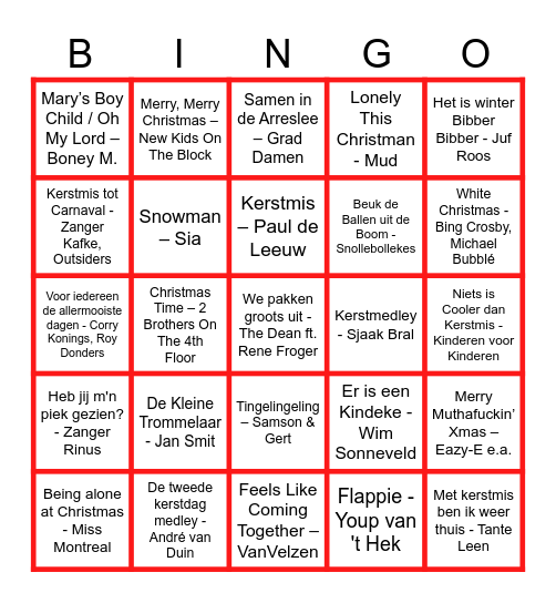 Markenhage Kerstliedjesbingo Card