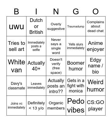 Futoristic New Member Bingo Card