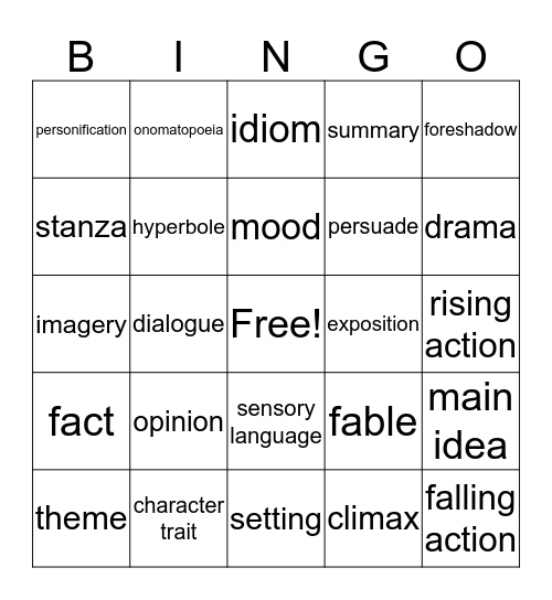 Vocabulary Bingo Card