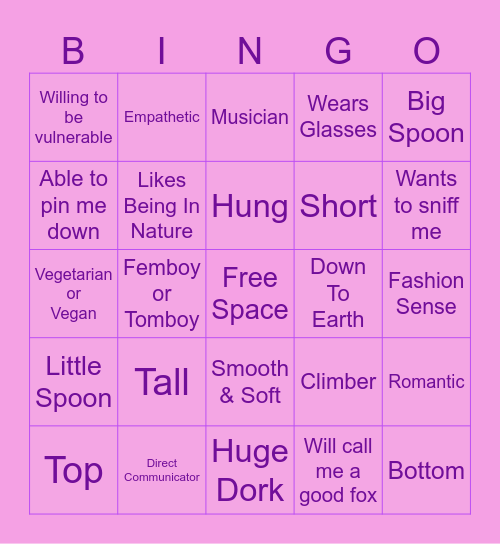 Are You My Type?? Bingo Card