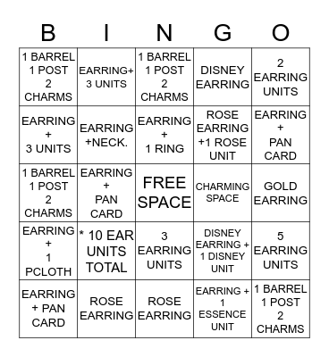 EARRING-O  Bingo Card