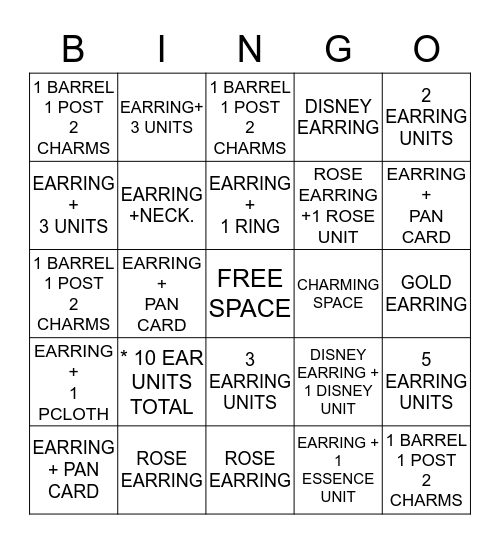 EARRING-O  Bingo Card