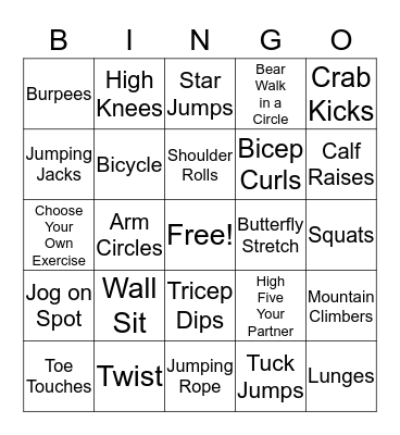 Fitness Bingo Fun! Bingo Card
