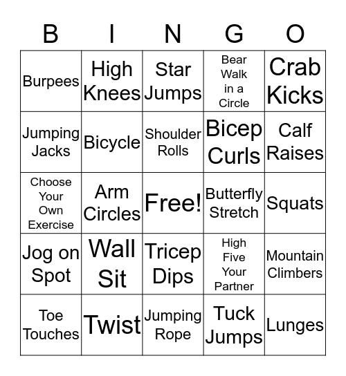 Fitness Bingo Fun! Bingo Card