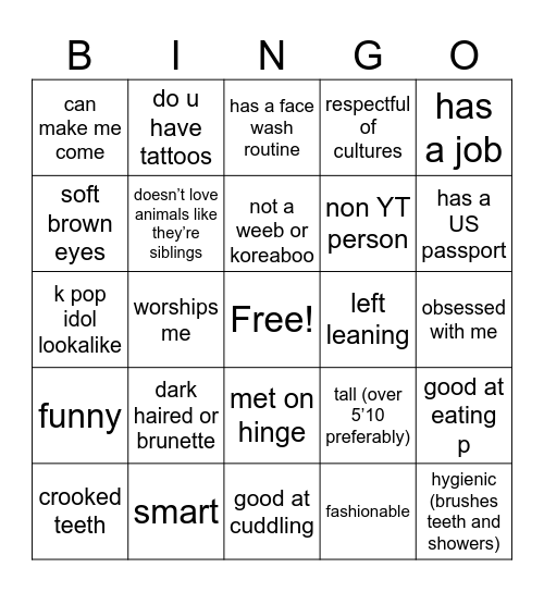 Are you Jane’s type? Bingo Card