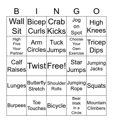 Fitness Bingo Fun! Bingo Card