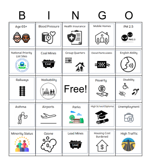 Environmental Justice Indicators Bingo Card