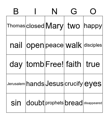 Resurrection Bingo Card